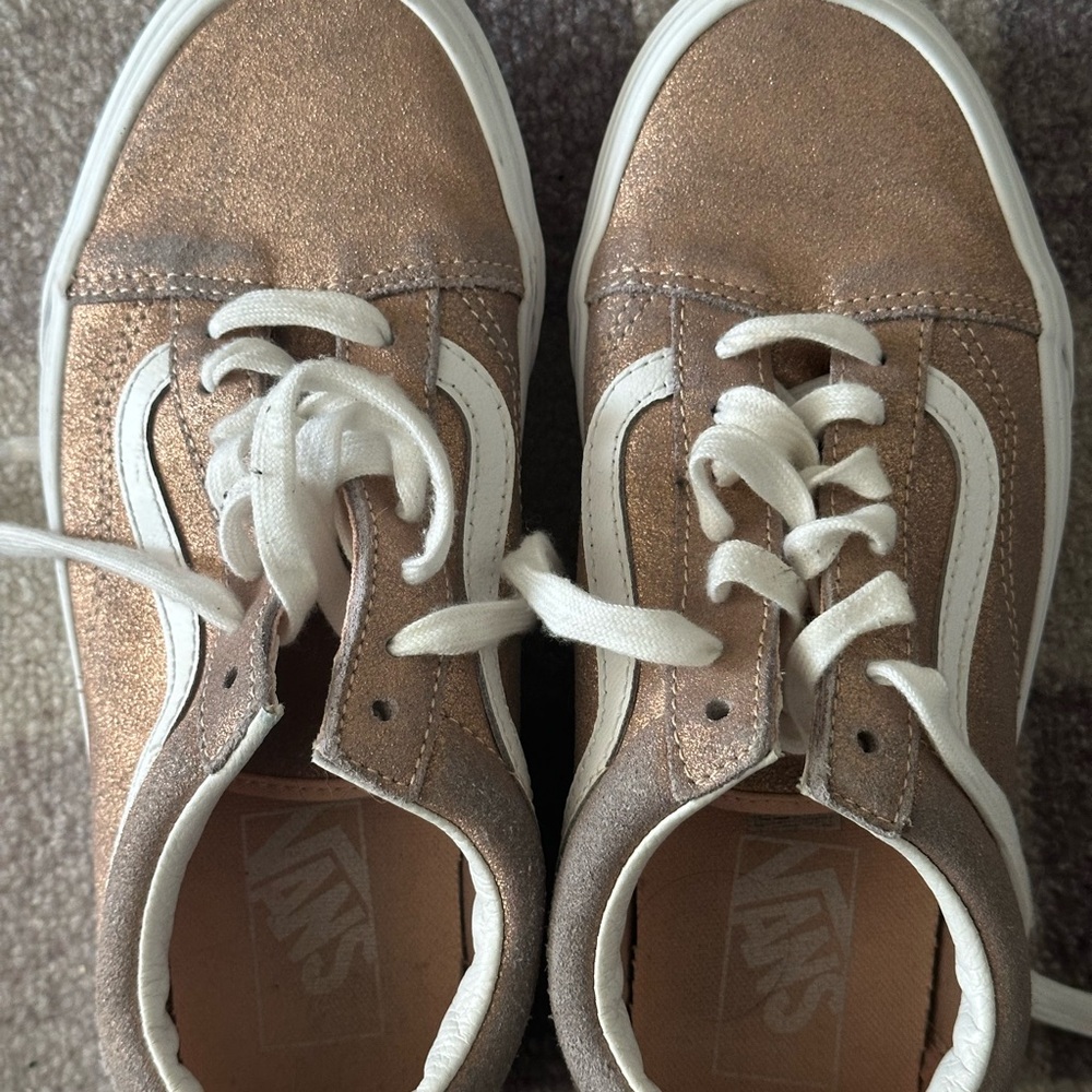 Vans Gold and White Sneakers Classic Low-Top Design